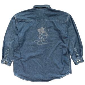 Vintage 90s Disney Store Mickey Mouse Denim With Bling Button Down Shirt Size L